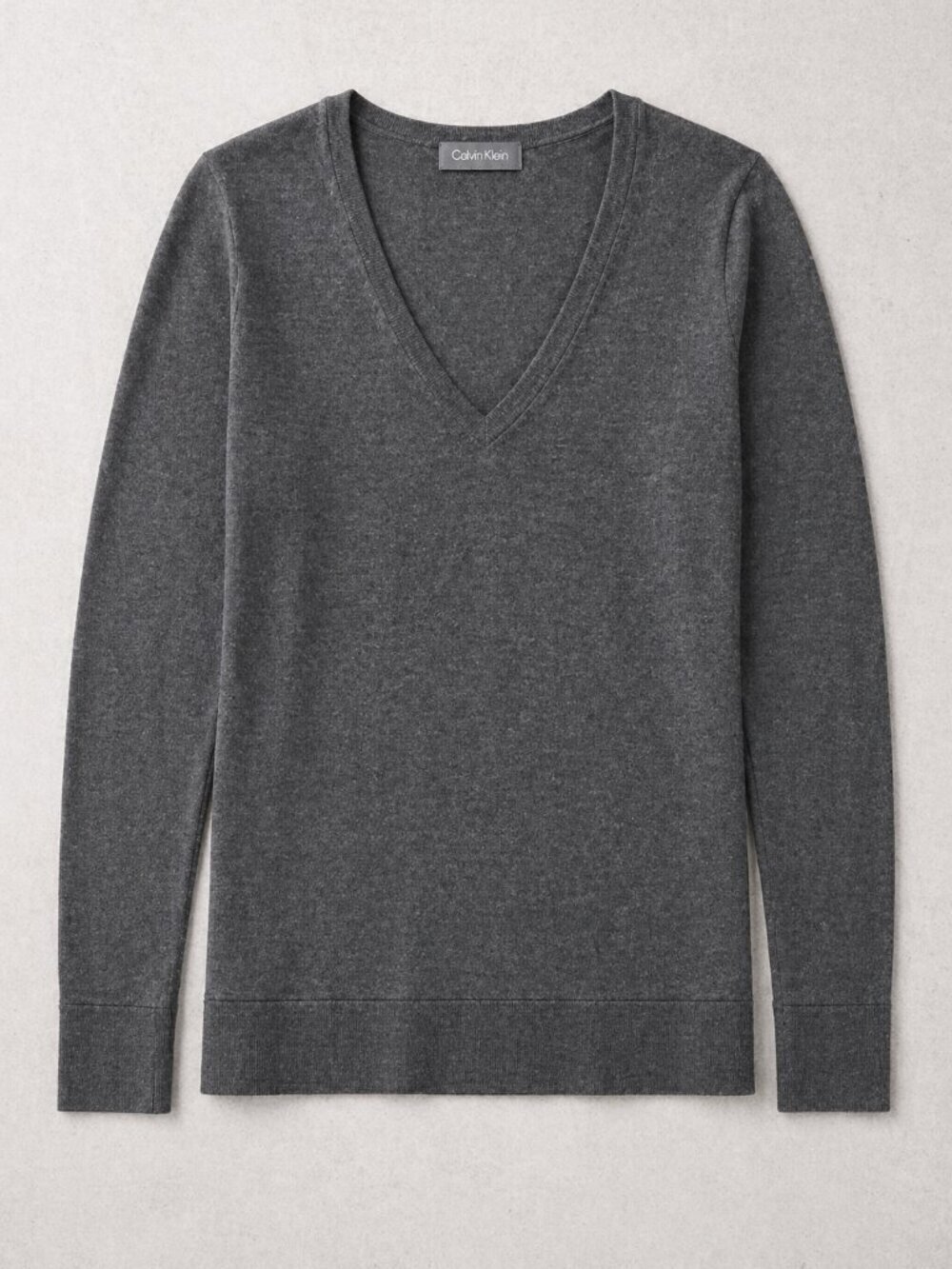 Calvin Klein Silk/Cashmere V-Neck Sweater – Size Large | Charcoal Gray